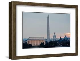 Washington DC City View at Sunrise, including Lincoln Memorial, Monument and Capitol Building-Orhan-Framed Photographic Print