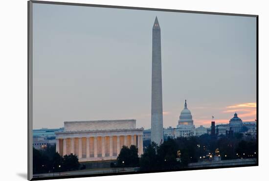 Washington DC City View at Sunrise, including Lincoln Memorial, Monument and Capitol Building-Orhan-Mounted Photographic Print