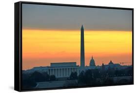 Washington DC City View in Sunrise, including Lincoln Memorial, Monument and Capitol Building-Orhan-Framed Stretched Canvas