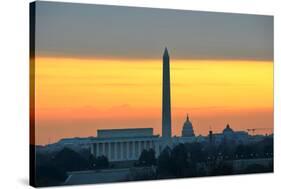 Washington DC City View in Sunrise, including Lincoln Memorial, Monument and Capitol Building-Orhan-Stretched Canvas