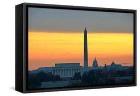 Washington DC City View in Sunrise, including Lincoln Memorial, Monument and Capitol Building-Orhan-Framed Stretched Canvas