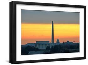 Washington DC City View in Sunrise, including Lincoln Memorial, Monument and Capitol Building-Orhan-Framed Photographic Print