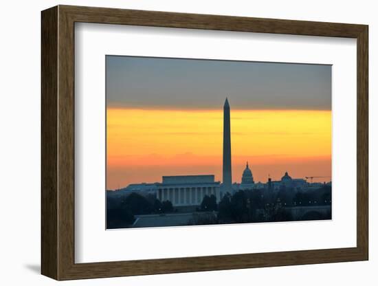 Washington DC City View in Sunrise, including Lincoln Memorial, Monument and Capitol Building-Orhan-Framed Photographic Print