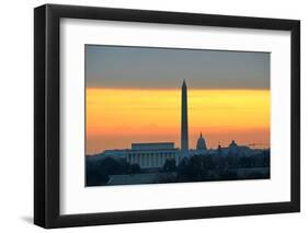 Washington DC City View in Sunrise, including Lincoln Memorial, Monument and Capitol Building-Orhan-Framed Photographic Print