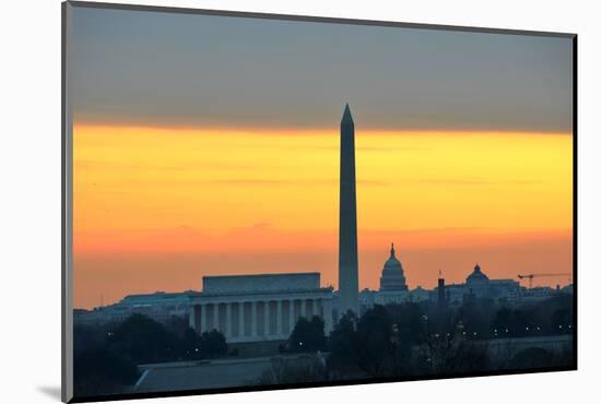 Washington DC City View in Sunrise, including Lincoln Memorial, Monument and Capitol Building-Orhan-Mounted Photographic Print