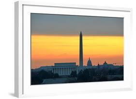 Washington DC City View in Sunrise, including Lincoln Memorial, Monument and Capitol Building-Orhan-Framed Photographic Print