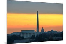 Washington DC City View in Sunrise, including Lincoln Memorial, Monument and Capitol Building-Orhan-Mounted Photographic Print