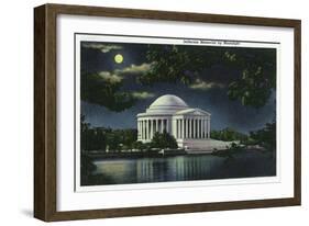 Washington DC, Exterior View of the Jefferson Memorial at Night-Lantern Press-Framed Art Print