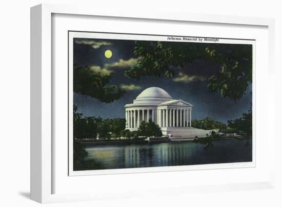 Washington DC, Exterior View of the Jefferson Memorial at Night-Lantern Press-Framed Art Print