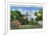 Washington DC, Exterior View of the US Capitol Building at Blossom Time-Lantern Press-Framed Art Print