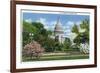 Washington DC, Exterior View of the US Capitol Building at Blossom Time-Lantern Press-Framed Art Print