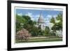 Washington DC, Exterior View of the US Capitol Building at Blossom Time-Lantern Press-Framed Art Print