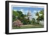 Washington DC, Exterior View of the US Capitol Building at Blossom Time-Lantern Press-Framed Art Print