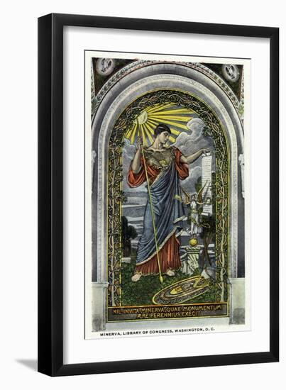 Washington DC, Interior Views of the Library of Congress, Minerva of Peace Mosaic-Lantern Press-Framed Art Print