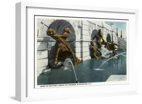 Washington DC, Library of Congress Exterior View of the Court of Neptune Fountains-Lantern Press-Framed Art Print