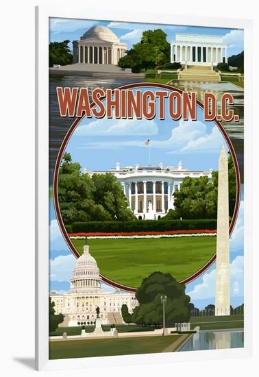 Washington DC - Montage-Lantern Press-Framed Art Print