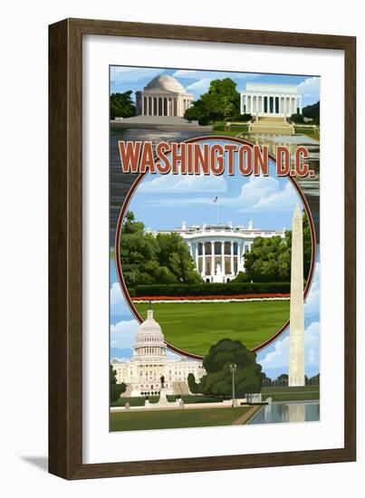 Washington DC - Montage-Lantern Press-Framed Art Print