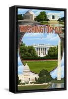 Washington DC - Montage-Lantern Press-Framed Stretched Canvas