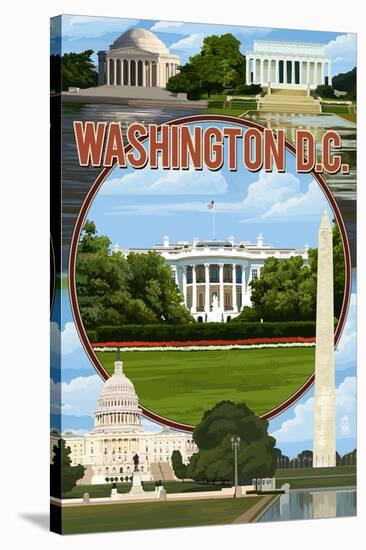 Washington DC - Montage-Lantern Press-Stretched Canvas