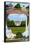 Washington DC - Montage-Lantern Press-Framed Stretched Canvas