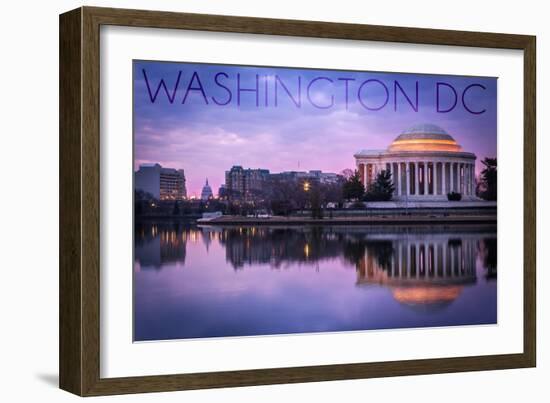 Washington, DC - Monument and Water-Lantern Press-Framed Art Print