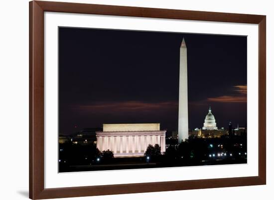 Washington DC National Mall at Sunrise, including Lincoln Memorial, Monument and United States Capi-Orhan-Framed Photographic Print