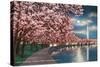 Washington DC, Potomac Park and Blossoming Cherry Trees Scene at Night-Lantern Press-Stretched Canvas