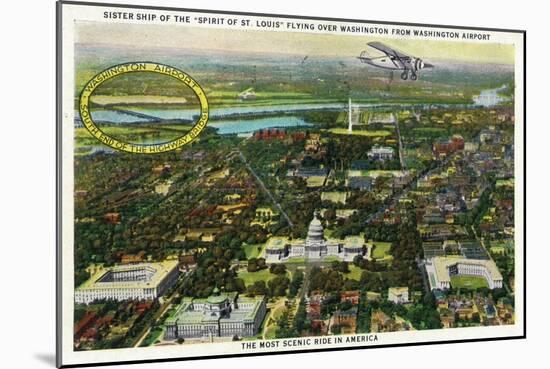 Washington DC - Spirit of St. Louis Sister Plane Flying over District of Columbia-Lantern Press-Mounted Art Print