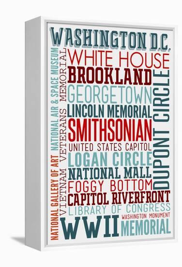 Washington DC - Typography-Lantern Press-Framed Stretched Canvas