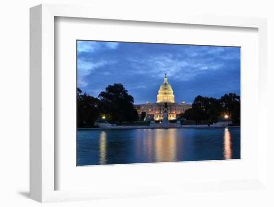 Washington Dc, US Capitol Building in a Cloudy Sunrise with Mirror Reflection-Orhan-Framed Photographic Print