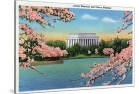 Washington DC, View of the Lincoln Memorial through Blossoming Cherry Trees-Lantern Press-Stretched Canvas