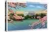 Washington DC, View of the Lincoln Memorial through Blossoming Cherry Trees-Lantern Press-Stretched Canvas