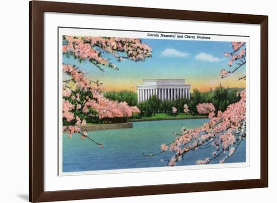 Washington DC, View of the Lincoln Memorial through Blossoming Cherry Trees-Lantern Press-Framed Premium Giclee Print