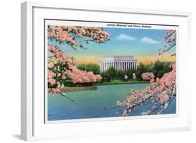 Washington DC, View of the Lincoln Memorial through Blossoming Cherry Trees-Lantern Press-Framed Art Print