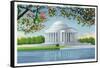 Washington, DC, View of the Thomas Jefferson Memorial, Cherry Trees-Lantern Press-Framed Stretched Canvas