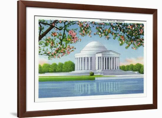 Washington, DC, View of the Thomas Jefferson Memorial, Cherry Trees-Lantern Press-Framed Premium Giclee Print