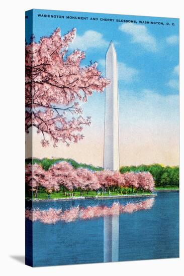 Washington DC, View of the Washington Monument through Blossoming Cherry Trees-Lantern Press-Stretched Canvas