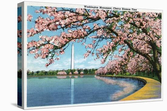 Washington DC, View of the Washington Monument with Blossoming Cherry Trees-Lantern Press-Stretched Canvas