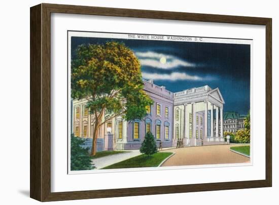 Washington DC, View of the White House Side at Night-Lantern Press-Framed Art Print