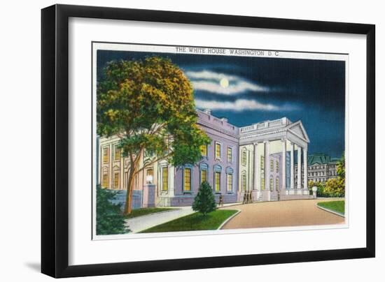 Washington DC, View of the White House Side at Night-Lantern Press-Framed Art Print