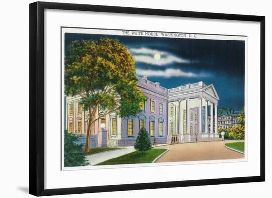 Washington DC, View of the White House Side at Night-Lantern Press-Framed Art Print