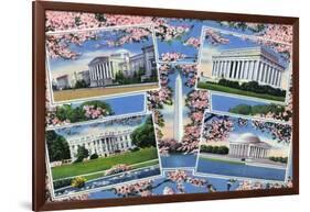 Washington, DC, Views Memorials, Monuments, White House and Blossoming Cherry Trees-Lantern Press-Framed Art Print