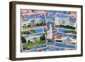 Washington, DC, Views Memorials, Monuments, White House and Blossoming Cherry Trees-Lantern Press-Framed Art Print