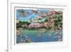 Washington DC, Vista of the Capitol through the Cherry Blossoms-Lantern Press-Framed Premium Giclee Print