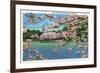 Washington DC, Vista of the Capitol through the Cherry Blossoms-Lantern Press-Framed Premium Giclee Print