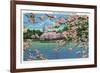 Washington DC, Vista of the Capitol through the Cherry Blossoms-Lantern Press-Framed Art Print