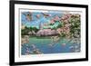 Washington DC, Vista of the Capitol through the Cherry Blossoms-Lantern Press-Framed Art Print