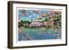 Washington DC, Vista of the Capitol through the Cherry Blossoms-Lantern Press-Framed Art Print