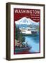 Washington - Ferry and Island-Lantern Press-Framed Art Print