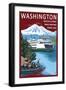 Washington - Ferry and Island-Lantern Press-Framed Art Print